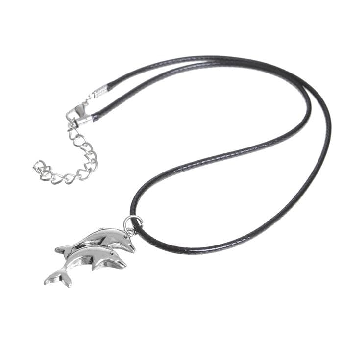 Кулон на шнурке «Дельфины», цвет чернёное серебро на чёрном шнурке, 45 см