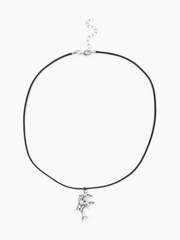 Кулон на шнурке «Дельфины», цвет чернёное серебро на чёрном шнурке, 45 см