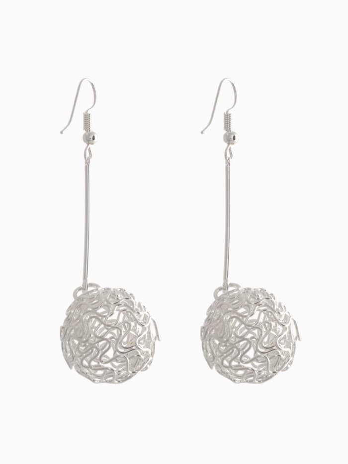 Серьги висячие «Шарик», переплетение, цвет светлое серебро, 6.5 см