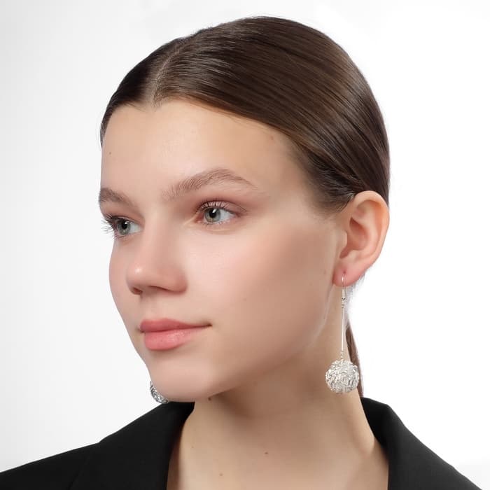 Серьги висячие «Шарик», переплетение, цвет светлое серебро, 6.5 см