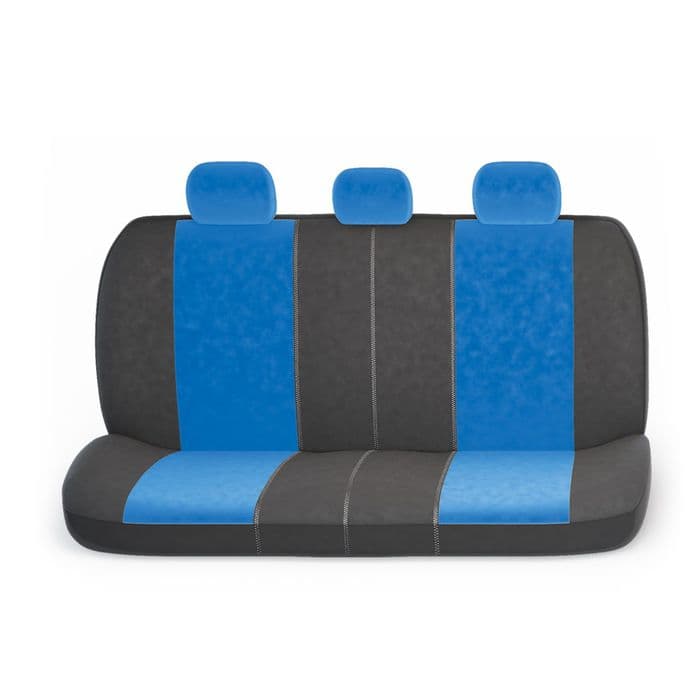 Авточехлы универсальные AUTOPROFI COMFORT, COM-1105 BK/BL (M), велюр, набор из 11 предметов, чёрные, синие