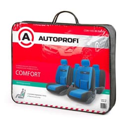 Авточехлы универсальные AUTOPROFI COMFORT, COM-1105 BK/BL (M), велюр, набор из 11 предметов, чёрные, синие