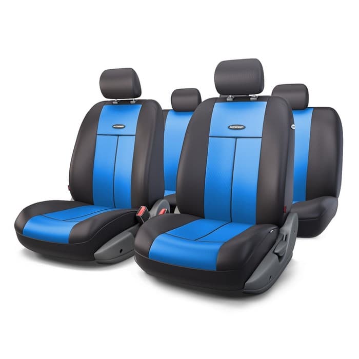 Авточехлы универсальные AUTOPROFI TT-902P BK/BL (M), полиэстер, набор из 9 предметов, передний ряд, задний ряд, чёрный/синий