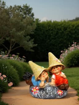 Садовая фигура из полистоуна «Девочка с мальчиком на камне», 42×22×41 см