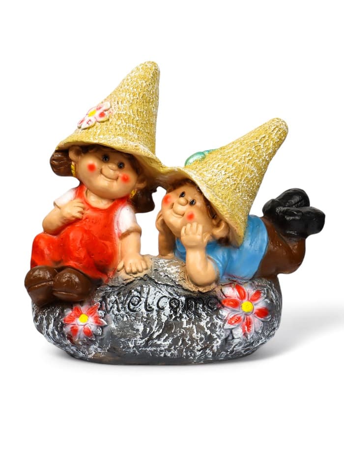 Садовая фигура из полистоуна «Девочка с мальчиком на камне», 42×22×41 см