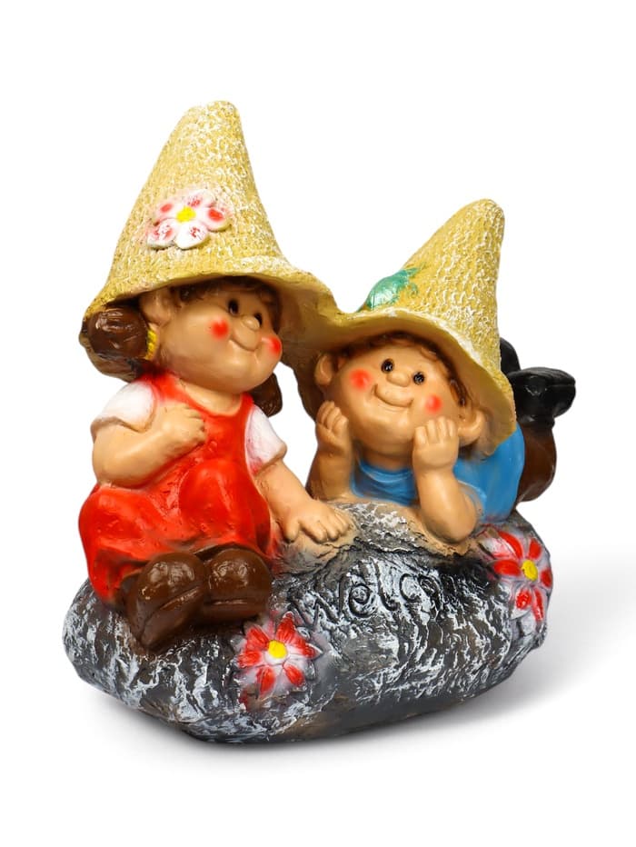 Садовая фигура из полистоуна «Девочка с мальчиком на камне», 42×22×41 см