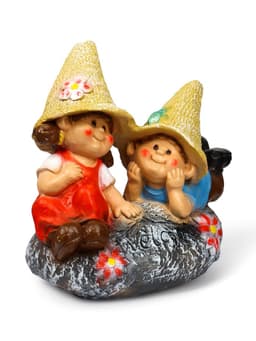 Садовая фигура из полистоуна «Девочка с мальчиком на камне», 42×22×41 см