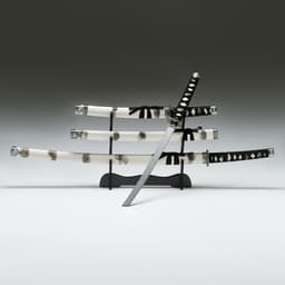 Макет оружия «Сувенирные катаны на подставке 3в1. Белая дымка глянец», подарочный набор, ножны дерево, 51 см; 77 см; 104 см