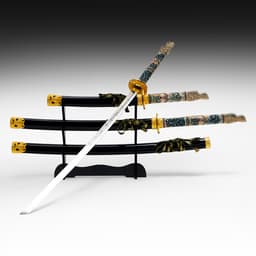 Макет оружия «Сувенирные катаны на подставке 3в1. Голова дракона», подарочный набор, ножны дерево, чёрный, 60 см; 90 см; 108