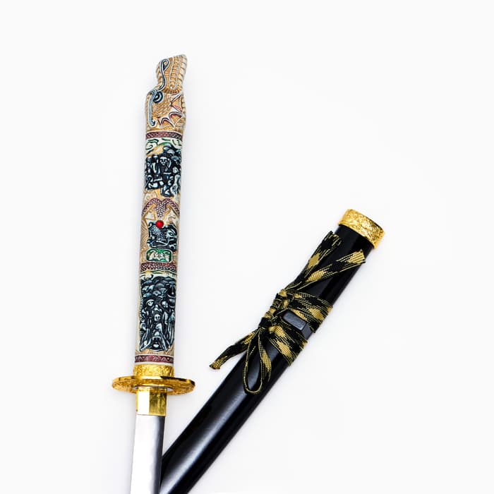 Макет оружия «Сувенирные катаны на подставке 3в1. Голова дракона», подарочный набор, ножны дерево, чёрный, 60 см; 90 см; 108