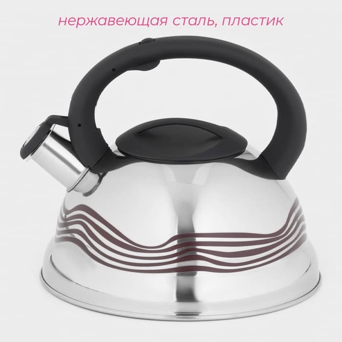 Чайник Доляна «Волна», 2.8 л, со свистком, с индикатором нагрева, фиксированная ручка, нержавеющая сталь