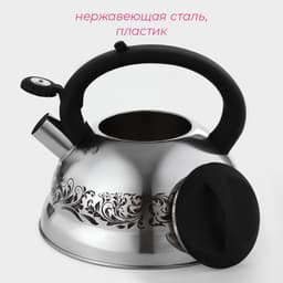 Чайник Доляна «Расцвет», 2.8 л, со свистком, фиксированная ручка, с индикатором нагрева, нержавеющая сталь, серебристый