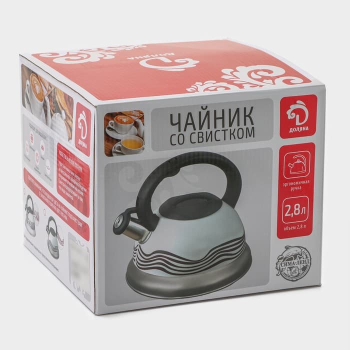 Чайник Доляна «Расцвет», 2.8 л, со свистком, фиксированная ручка, с индикатором нагрева, нержавеющая сталь, серебристый