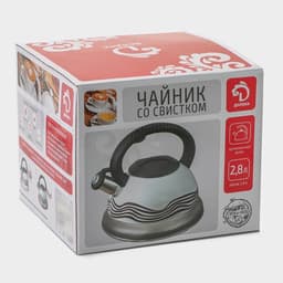 Чайник Доляна «Расцвет», 2.8 л, со свистком, фиксированная ручка, с индикатором нагрева, нержавеющая сталь, серебристый
