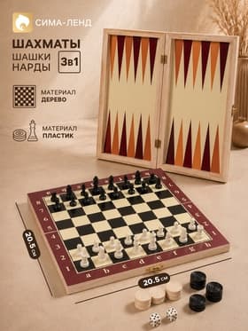 Настольная игра 3 в 1, набор: шахматы, шашки, нарды, 25×25 см