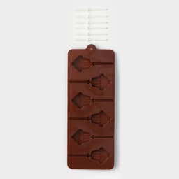 Форма для леденцов Доляна «Кексик», силикон, 25×9.5×1.5 см, 6 ячеек, с палочками, коричневая