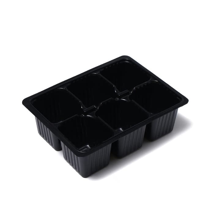 Кассета для рассады, 6 ячеек по 120 мл, пластик, чёрная, 18×13×6 см, набор 10 шт., Greengo