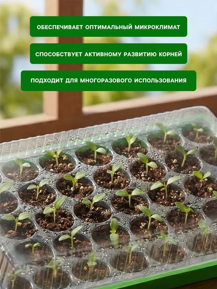 Мини-парник для рассады, 57×36×13.5 см, 1 вставка, 40 ячеек, Greengo