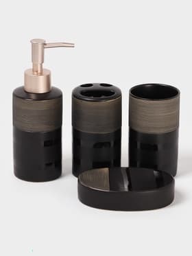 Аксессуары для ванной Доляна «Классика», 4 предмета: дозатор 300 мл, мыльница, 2 стакана, чёрные