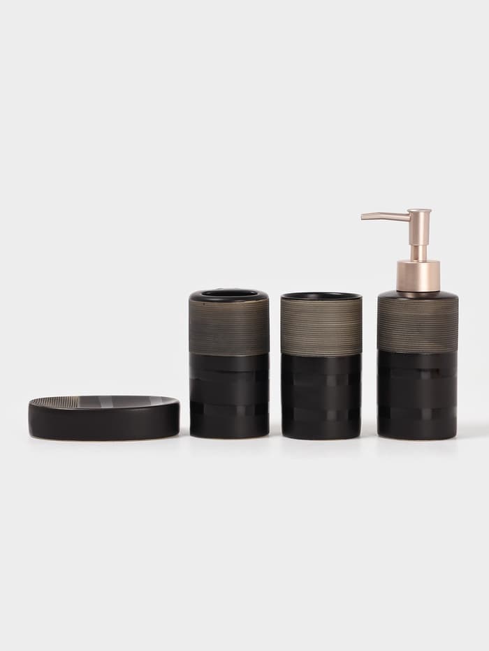 Аксессуары для ванной Доляна «Классика», 4 предмета: дозатор 300 мл, мыльница, 2 стакана, чёрные