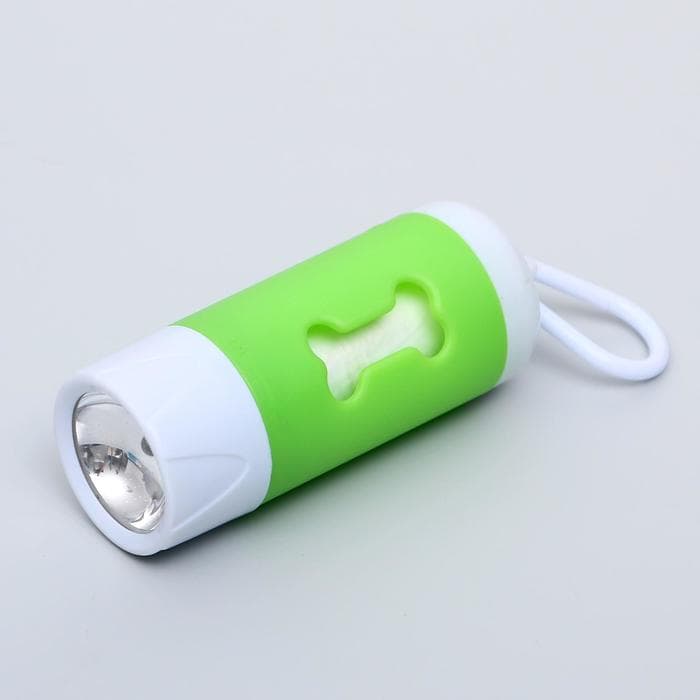 Контейнер с пакетами для уборки за собаками, 9.8×3.8×3.8 см, с фонариком, 15 пакетов, МИКС