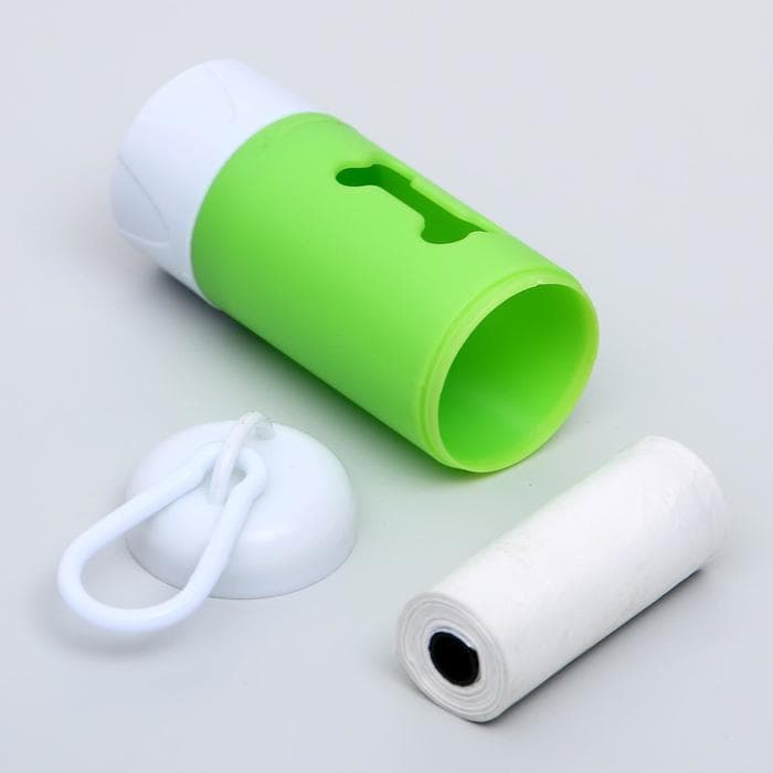 Контейнер с пакетами для уборки за собаками, 9.8×3.8×3.8 см, с фонариком, 15 пакетов, МИКС