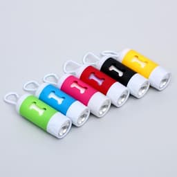 Контейнер с пакетами для уборки за собаками, 9.8×3.8×3.8 см, с фонариком, 15 пакетов, МИКС