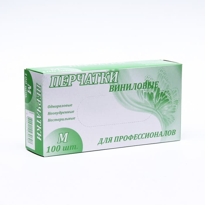 Перчатки виниловые, неопудренные, нестерильные, размер M, 50 пар, прозрачные