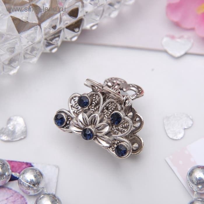 Крабик для волос «Синий туман», цветок, 2.3 см, серебристый