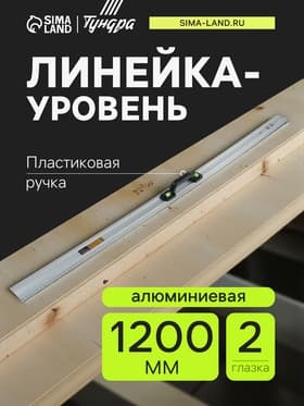 Линейка-уровень ТУНДРА, металлическая, пластиковая ручка, 2 глазка, 1200 мм