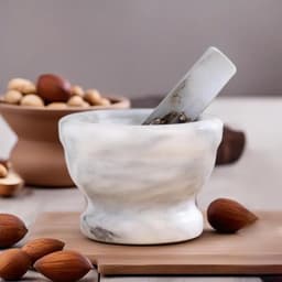 Ступка с пестиком, 130 мл, d=7 см, h=9 см, пестик 10.5 см, камень, белая