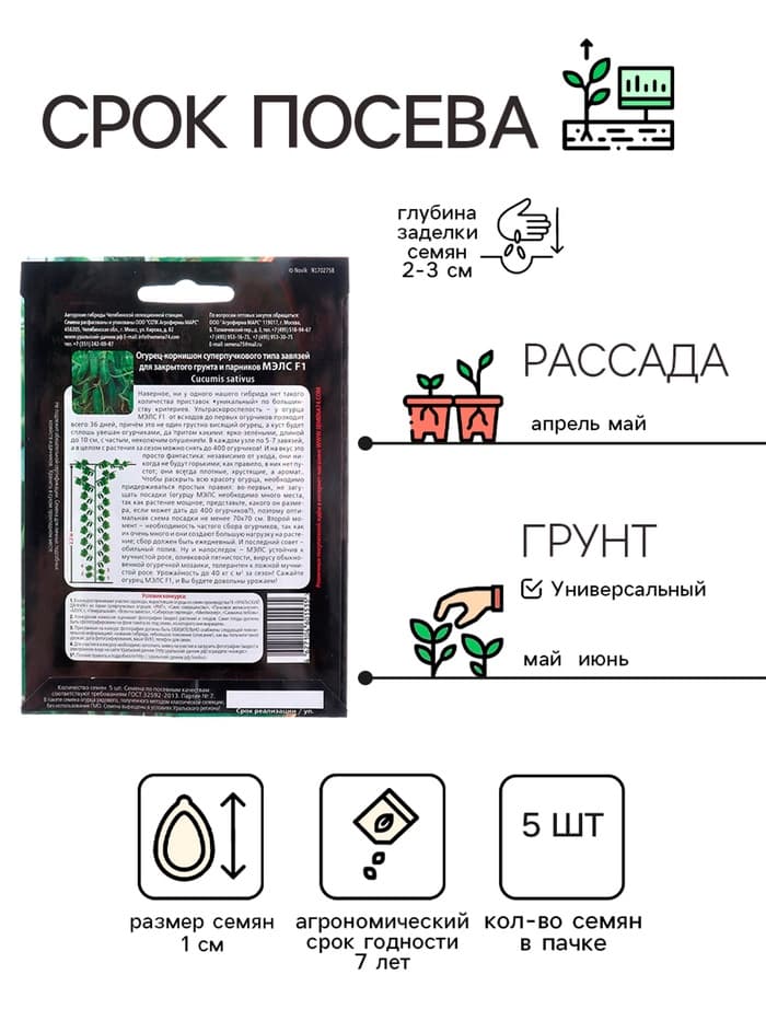 Семена огурец корнишон «Мэлс», F1, партенокарпический, 5 шт., «Уральский дачник»
