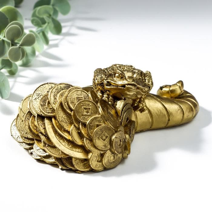 Нэцкэ фигурка «Жаба на роге изобилия», полистоун, под бронзу, 4.5×6.5×12.5 см