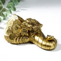 Нэцкэ фигурка «Жаба на роге изобилия», полистоун, под бронзу, 4.5×6.5×12.5 см