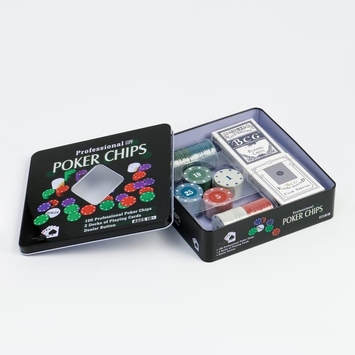 Покер, набор для игры (карты 2 колоды, фишки 100 шт.), с номиналом