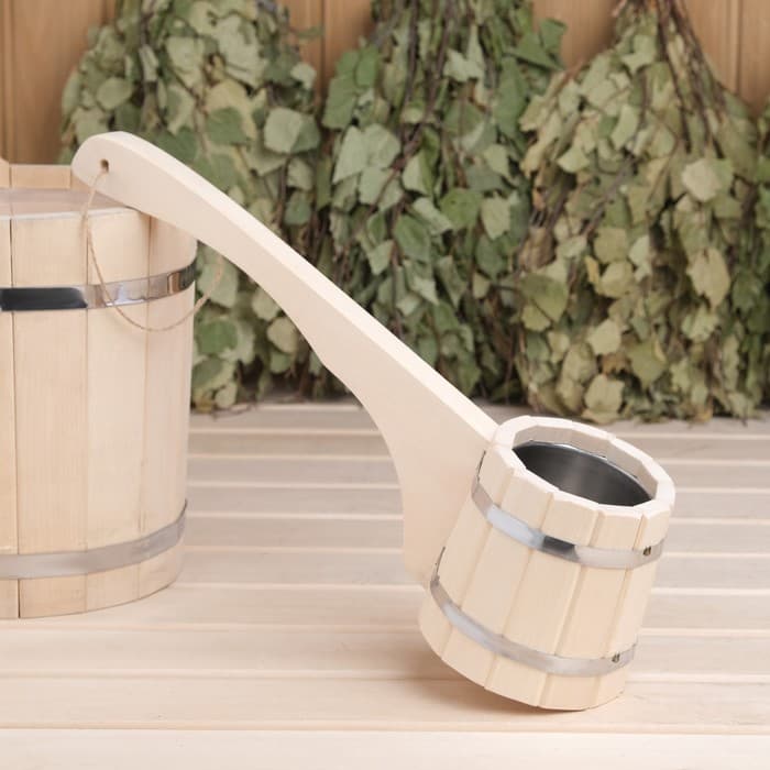 Ковш - черпак для бани и сауны «Емеля», 500 мл, липа, нержавеющая вставка, 42 см, «Добропаровъ»