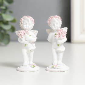 Фигурка полистоун «Ангел с букетом розовых роз», 6.5×2.5×2.5 см, МИКС