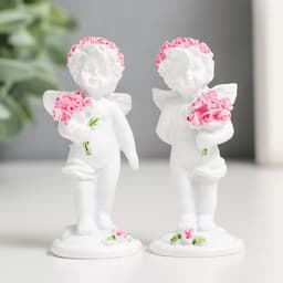 Фигурка полистоун «Ангел с букетом розовых роз», 6.5×2.5×2.5 см, МИКС