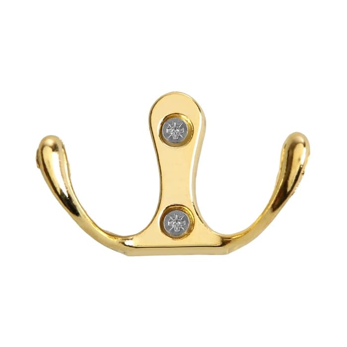 Крючок мебельный ТУНДРА TKd=005, двухрожковый, золото, 5 шт.