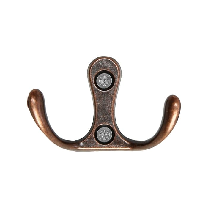 Крючок мебельный ТУНДРА TKd=005, двухрожковый, медь, 5 шт.