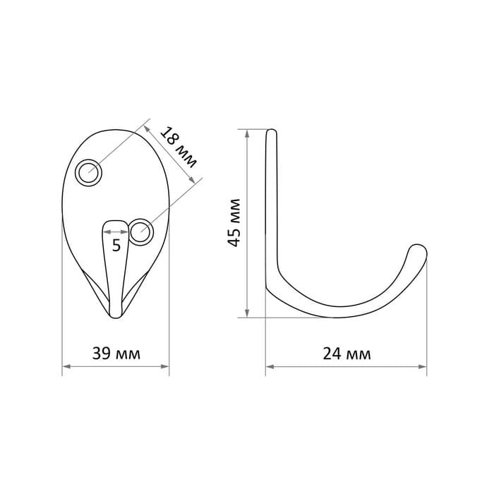 Крючок мебельный ТУНДРА TKO004, однорожковый, хром