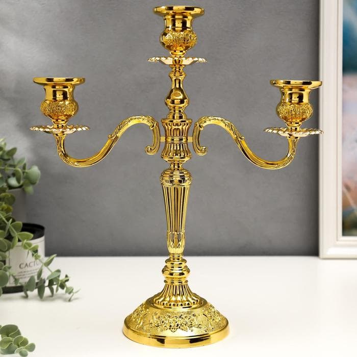 Металлический подсвечник на 3 свечи «Канделябр. Орнамент из роз», 36×31.5×12.5 см