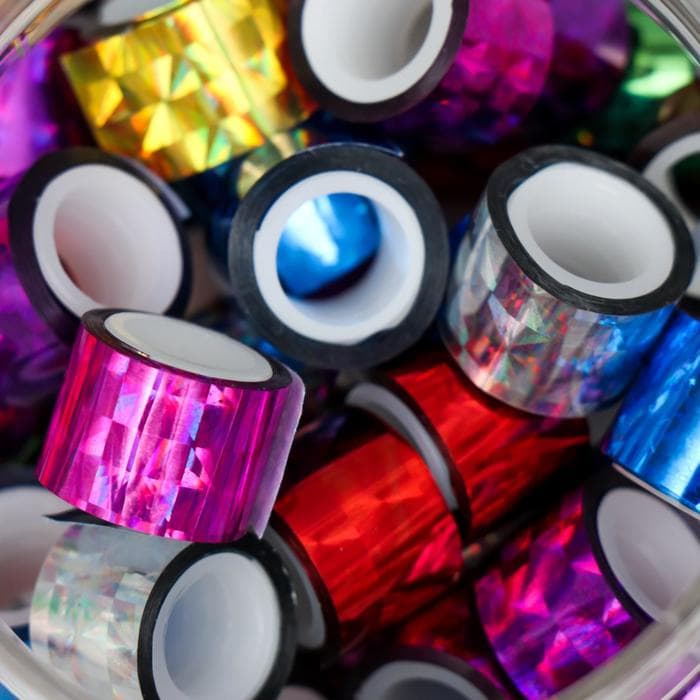 Клейкая лента пластик в банке «Голография», набор 40 шт., 1.2 см×2.8 м, 7.5×8.5×8.5 см, МИКС