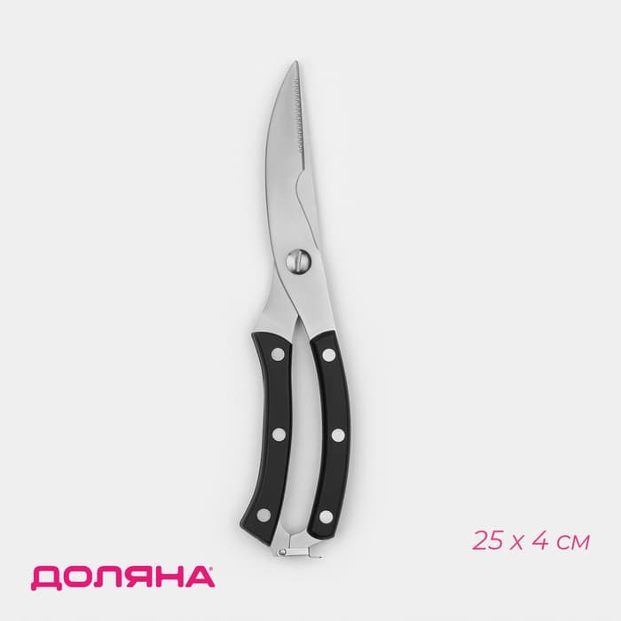 Ножницы для разделки птицы Доляна «Профи», 25×4×1.5 см, чёрные