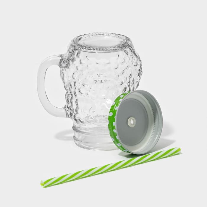 Кружка с крышкой и трубочкой «Сова», 470 мл, 10×11.5×12.5 см, стекло, МИКС
