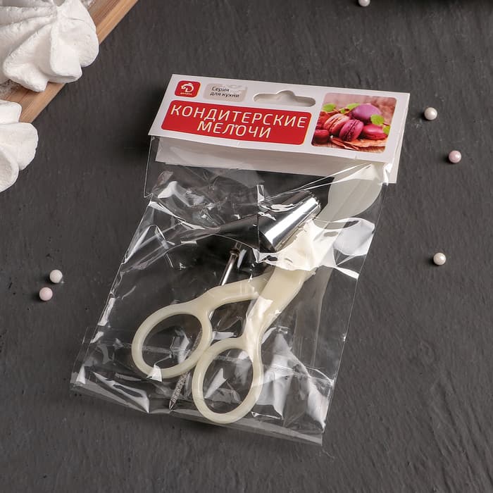 Набор кондитерский Доляна, 4 предмета, 2 насадки d=1.7 см, ножницы кондитерские для переноски украшений, гвоздь d=0.3/3.3 см