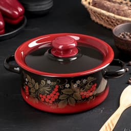 Кастрюля эмалированная «Рябинушка», 2 л, d=18 см, с крышкой, ручка МИКС, чёрная, красная
