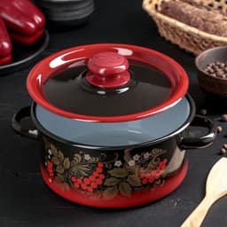 Кастрюля эмалированная «Рябинушка», 2 л, d=18 см, с крышкой, ручка МИКС, чёрная, красная