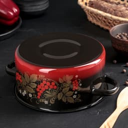 Кастрюля эмалированная «Рябинушка», 2 л, d=18 см, с крышкой, ручка МИКС, чёрная, красная