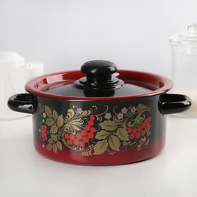 Кастрюля эмалированная «Рябинушка», 2 л, d=18 см, с крышкой, ручка МИКС, чёрная, красная